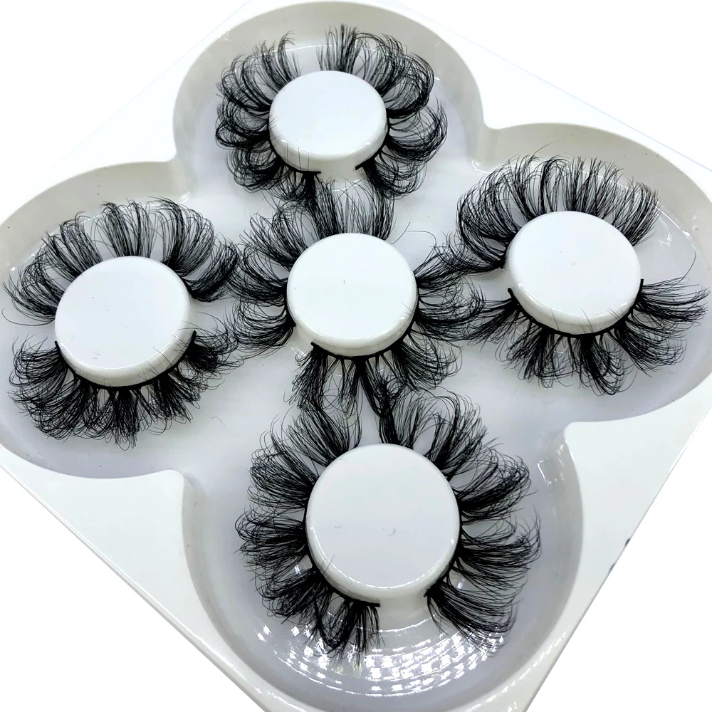 New 5 Pairs 25mm 3D Mink False Eyelashes Thick Dramatic Wispies Fluffy Eyelash Extension Makeup Volume Handmade Faux Mink Lashes