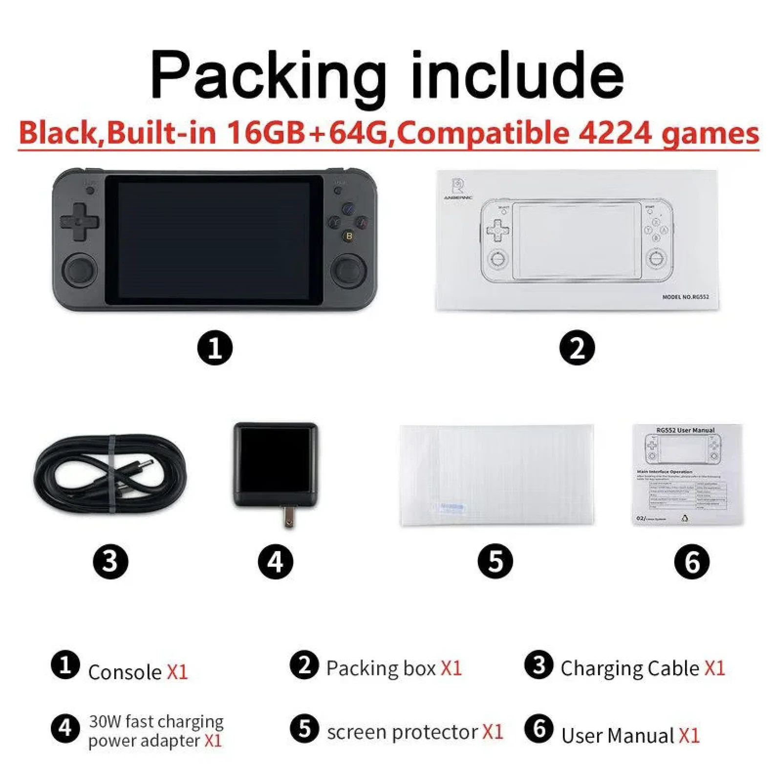 2025 RG552 Handheld Game Console 64GB/128GB Storage Fast Charging Wi-Fi 4000 Classic Games Retro Video Game Console