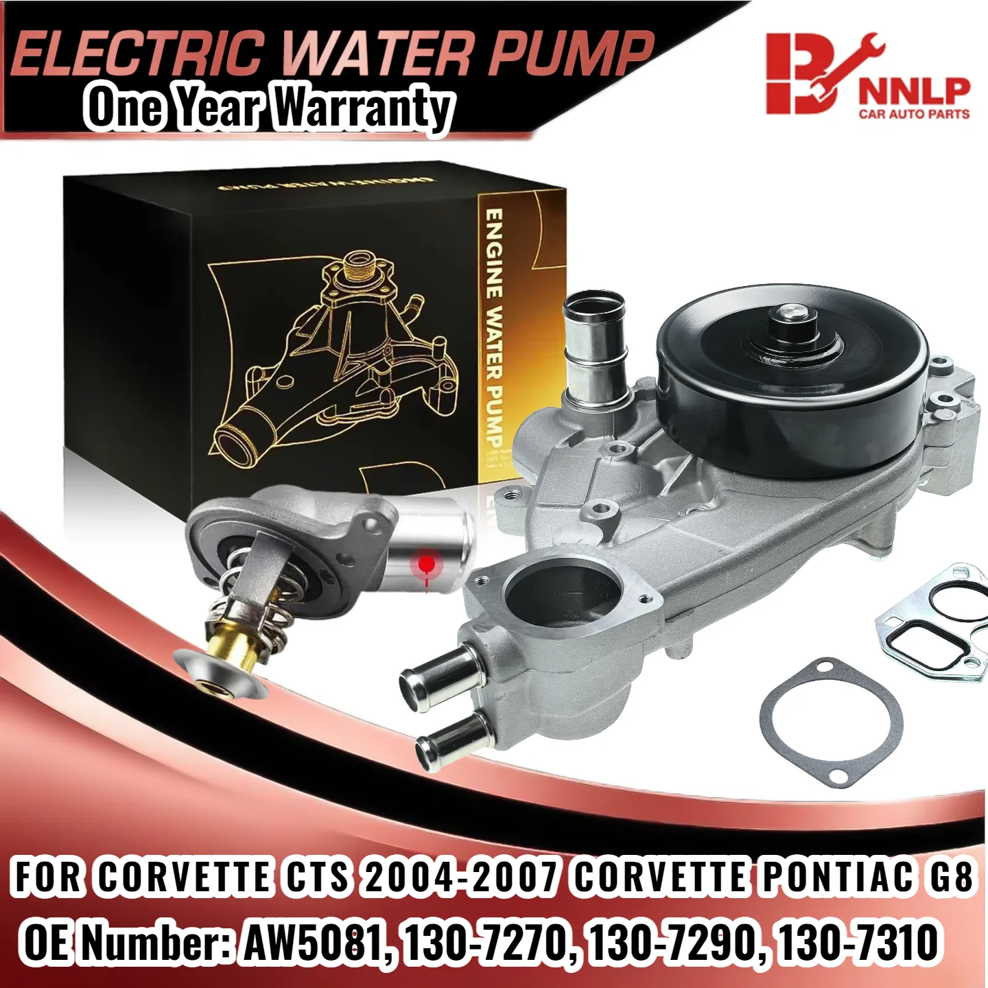 

Water Pump Upgrade w/ Thermostat & Housing for Chevy Camaro Corvette Pontiac GTO AW5081, 130-7270, 130-7290, 130-7310
