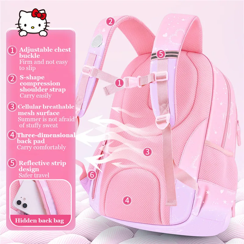 Miniso My Melody Girl Schoolbag Primary Student Portability Backpack Schoolgirl Ultra-Large Capacity Grade 1-3-6 School Bag Gift