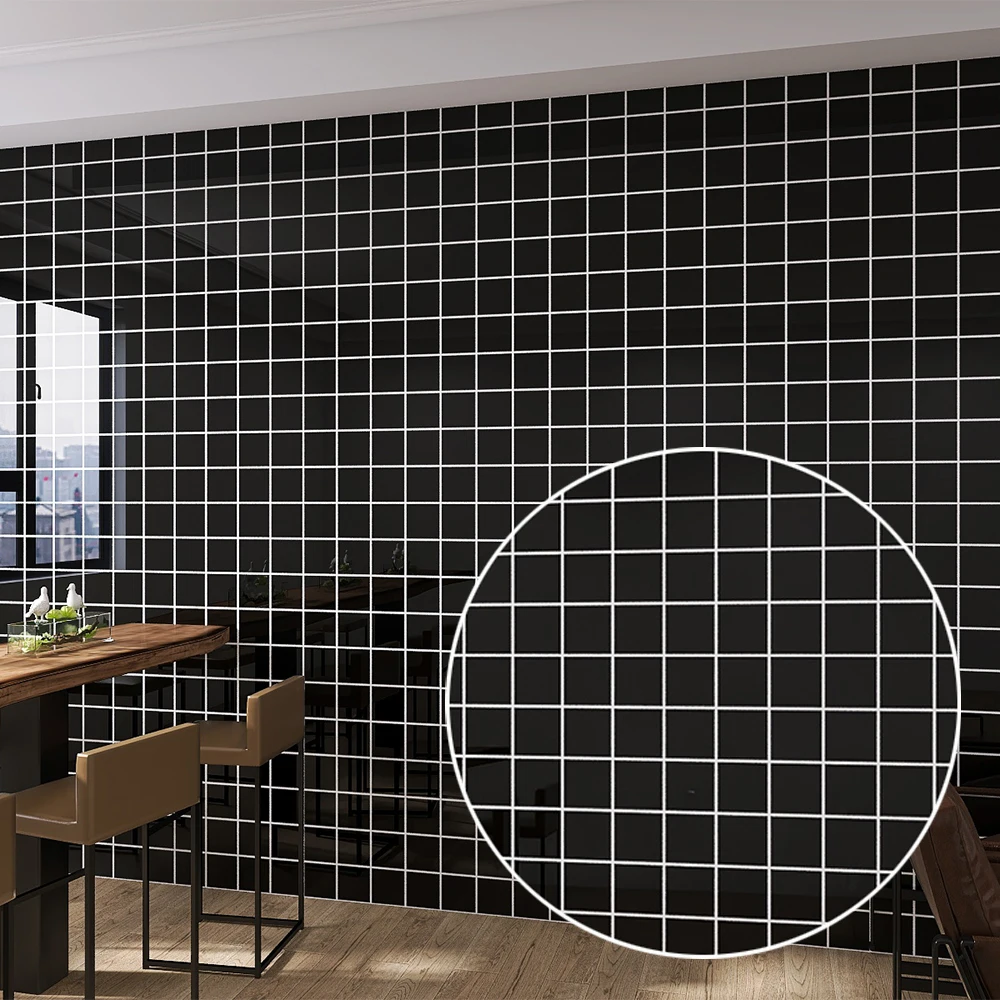 Adhesive Paper for Wall Sticker Wallpaper Black Grid Decorative Walls Paper Kitchen Refurbish Waterproof and Moisture-proof 40cm