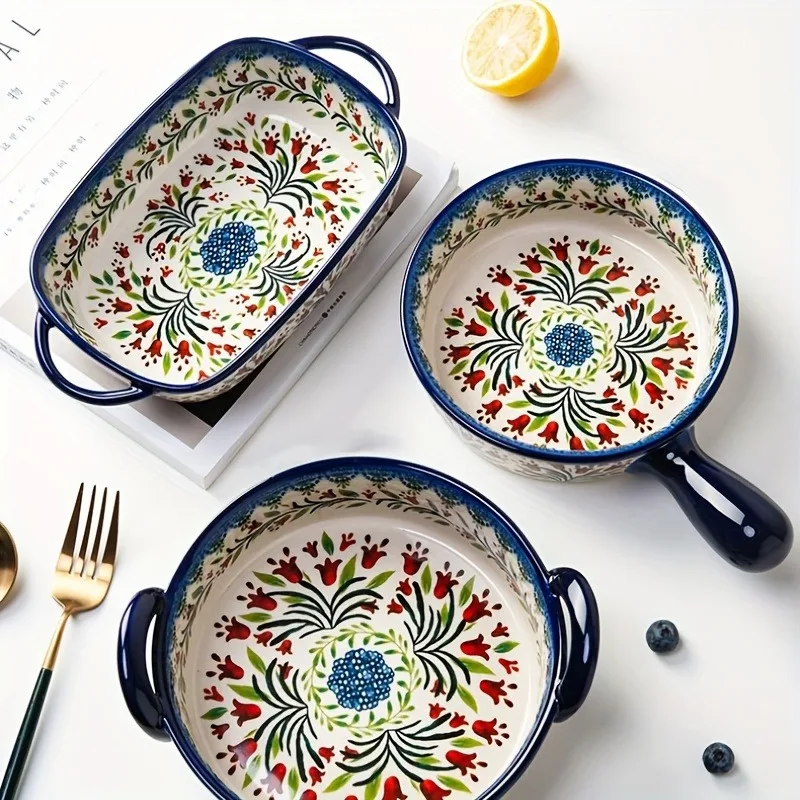 

Набор керамических форм для выпечки из 3 предметов, прямоугольная форма для выпечки и кастрюли, безопасный для духовки и микроволновой печи, антипригарный и легко чистится для лазаньи