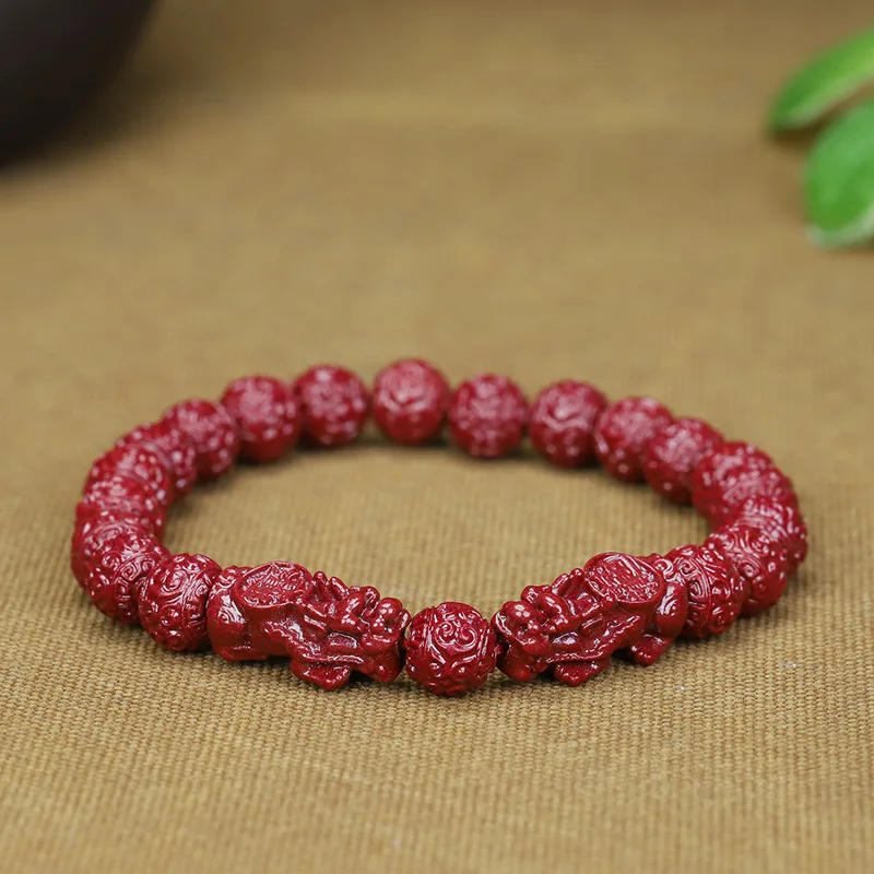 [Supply Chain] Natural Cinnabar Wholesale Raw Ore High-Content Purple Gold Sand Double Pixiu Back Grain Beads Bracelet