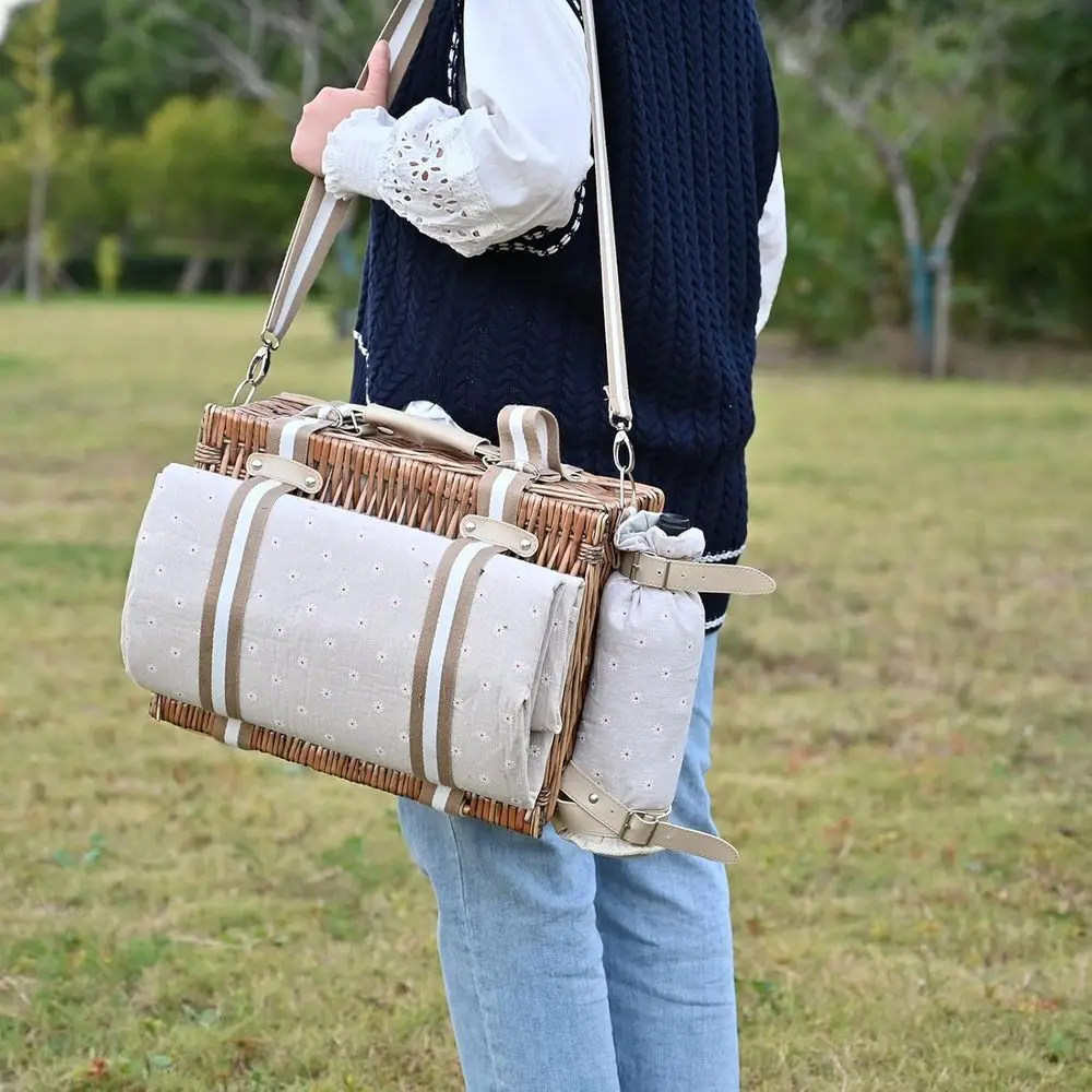 سلة نزهة معزولة مكونة من 19 قطعة للأزواج مع بطانية مقاومة للماء وحقيبة نبيذ للمغامرات الخارجية #6