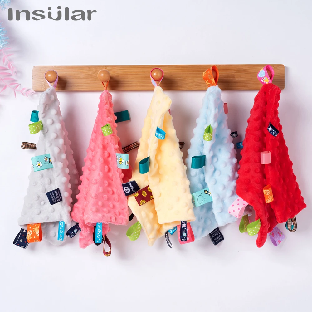 Baby Cotton Muslin Sensory Dots Taggies Security Comfort Blanket Soothing Cuddly Soft Plush Handkerchief Washcloth Wipe Gift
