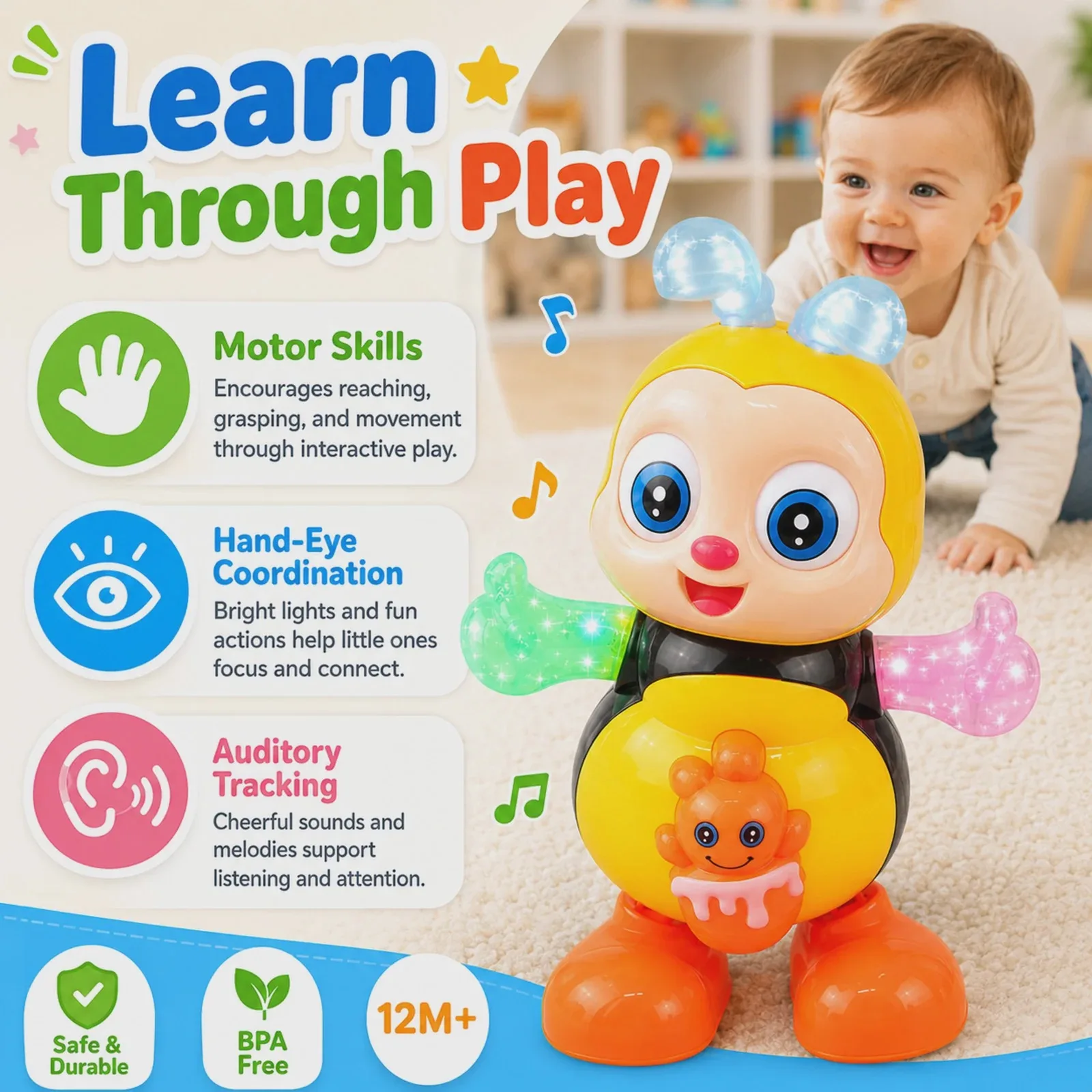 Interactive Electronic Pet Toy Bee Music Singing Dancing Robot Animal with Sound Flash Light Cartoon for Kids Girls Boys Gift