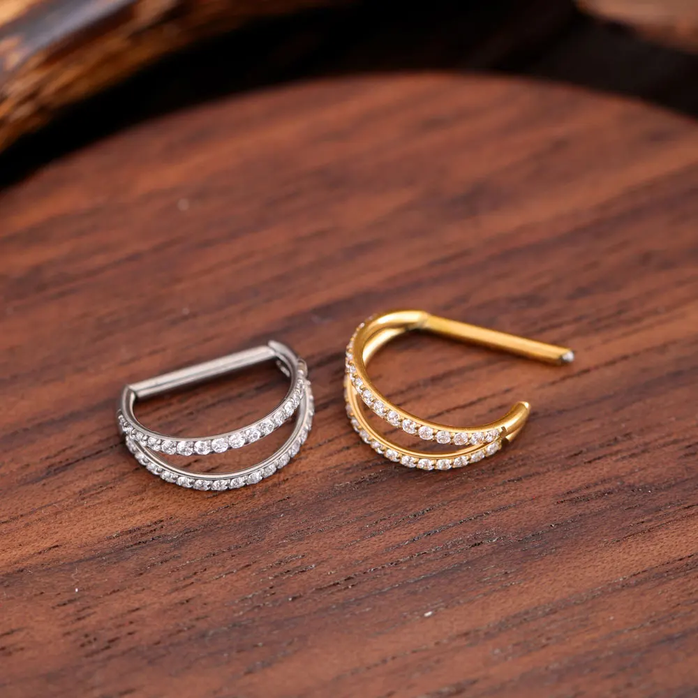G23 Titanium Nose Ring Hinged Segment CZ Septum Clicke Daith Earrings Hoops Ear Cartilage Tragus Helix Piercing Jewelry 16G