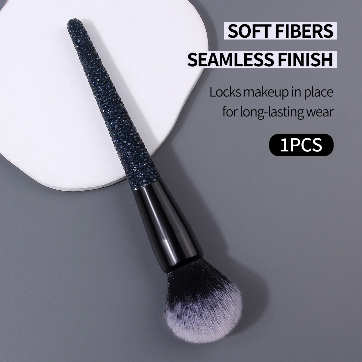1 brocha de maquillaje profesional de alta gama con incrustaciones de diamantes, brocha grande para colorete, brocha suave para fijar el maquillaje del rostro