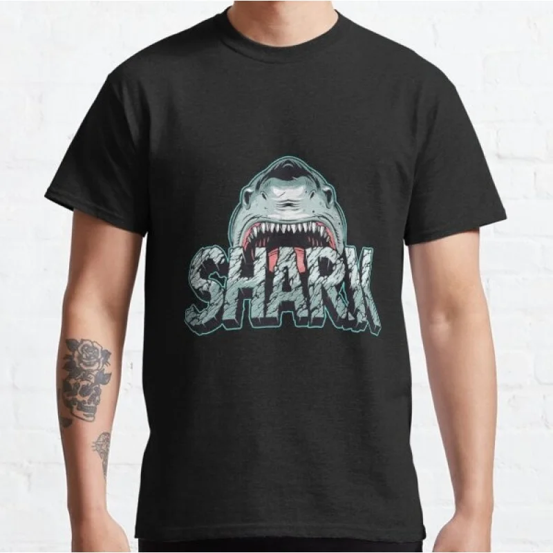 

Face Shark cute and scary at the same time Funny t shirt Vintage Graphic Tee 100% cotton printed clothes All size Tops S-6XL