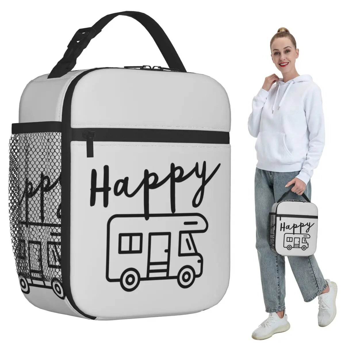 

Изолированная сумка для обеда Happy Camper (RV) для женщин, офисный холодильник, термоящик для еды, портативная сумка для завтрака, контейнер