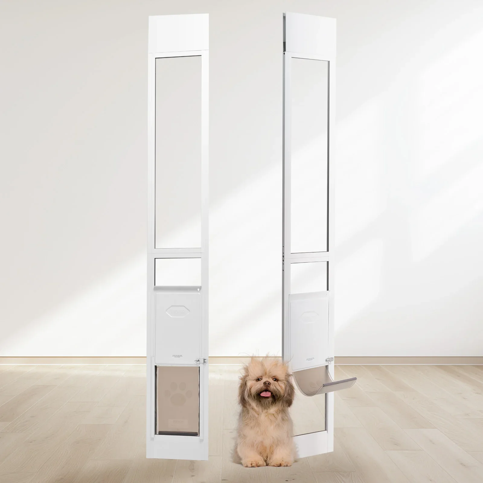 Dog Door for Sliding Glass Door - Adjustable Height, Aluminum Frame & Tempered Glass