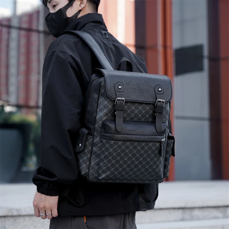 Classic Plaid Backpack for Men, Perfect for School or College