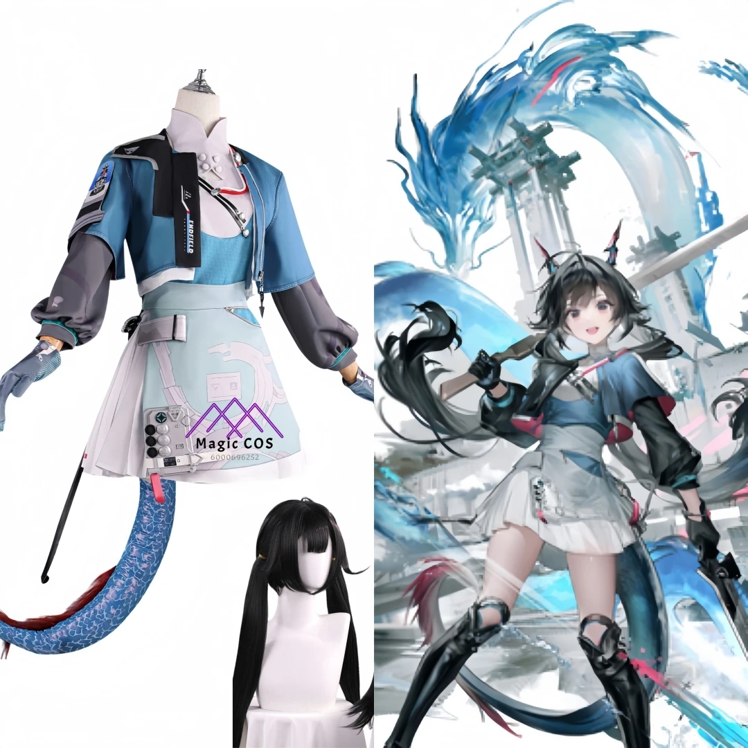 

Game Arknights: Endfield Cosplay Costume Anime Chen Qianyu Role Playing Blue Uniform Outfit for Women Comic Con Suits Tail Wig