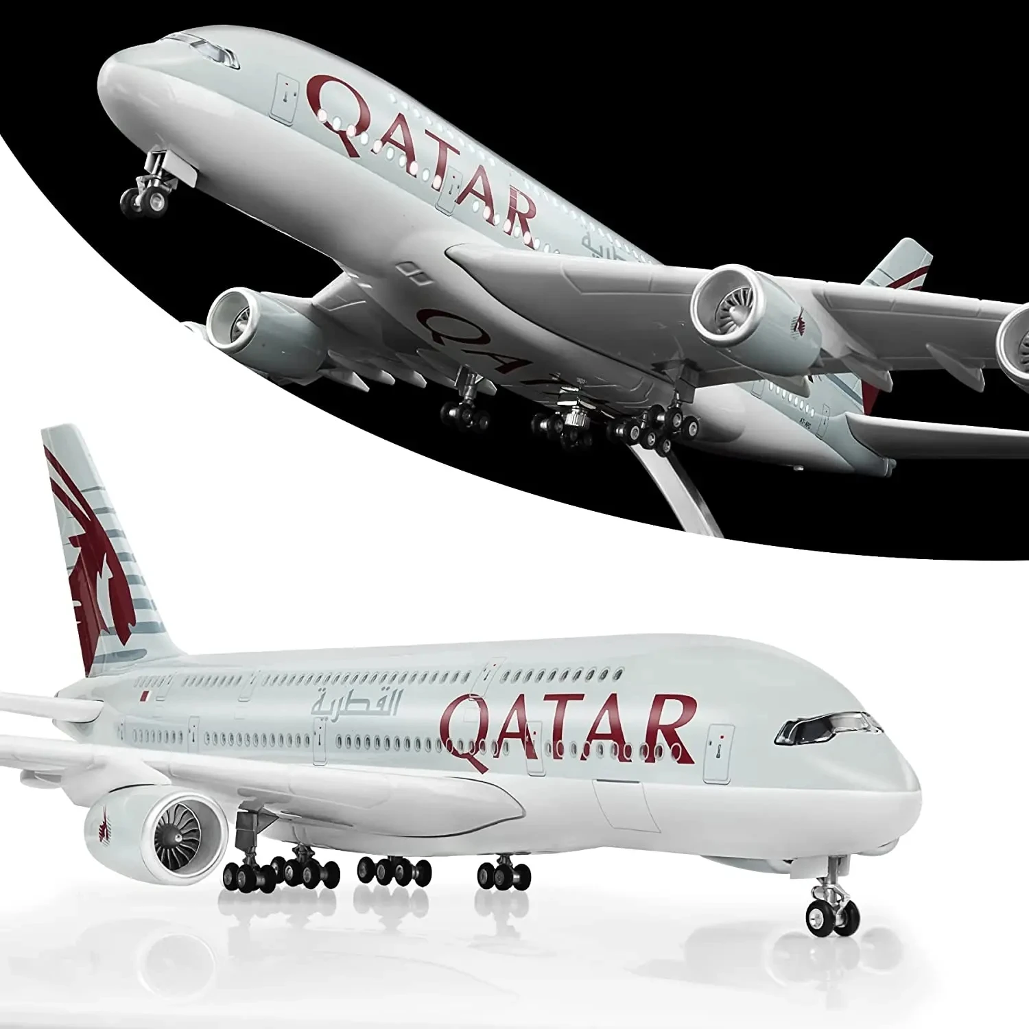 

Большая модель самолета в масштабе 1:160 Qatar A380, модели самолетов, литые под давлением самолеты со светодиодной подсветкой для коллекции или подарков, домашнего декора