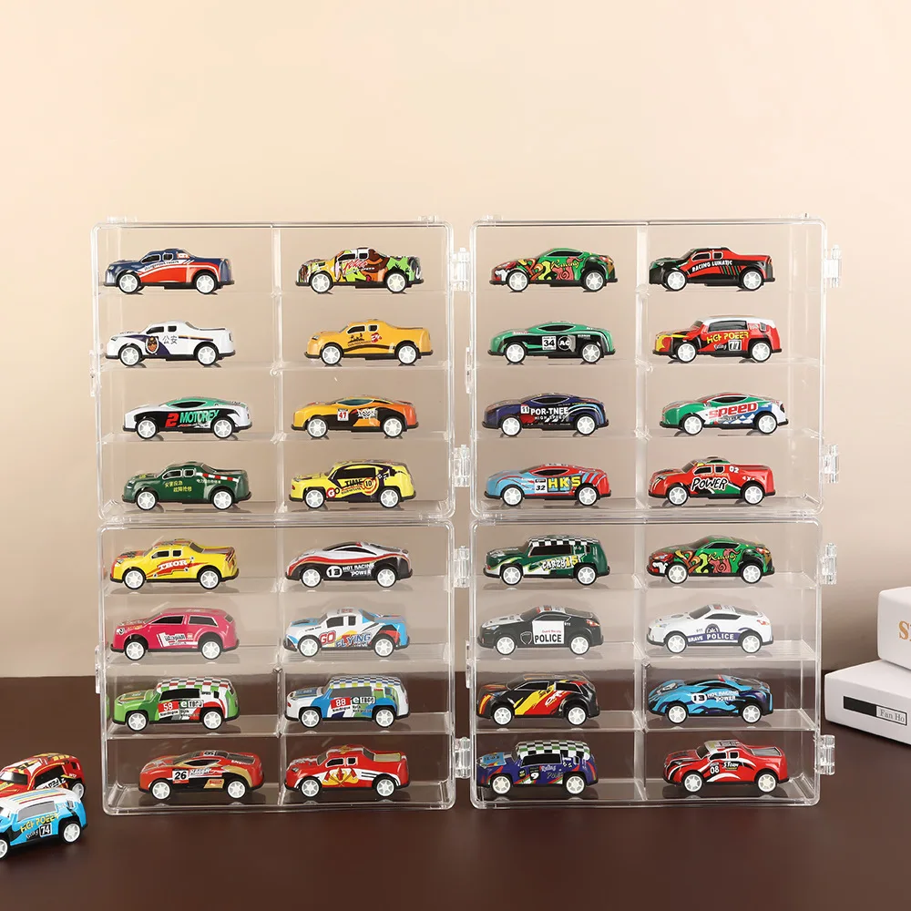 1-4 Set 8 Slot 1:64 Transparent Acrylic Toy Car Display Holder, Multi Compartment Dustproof Showcase for Mini Model Collection