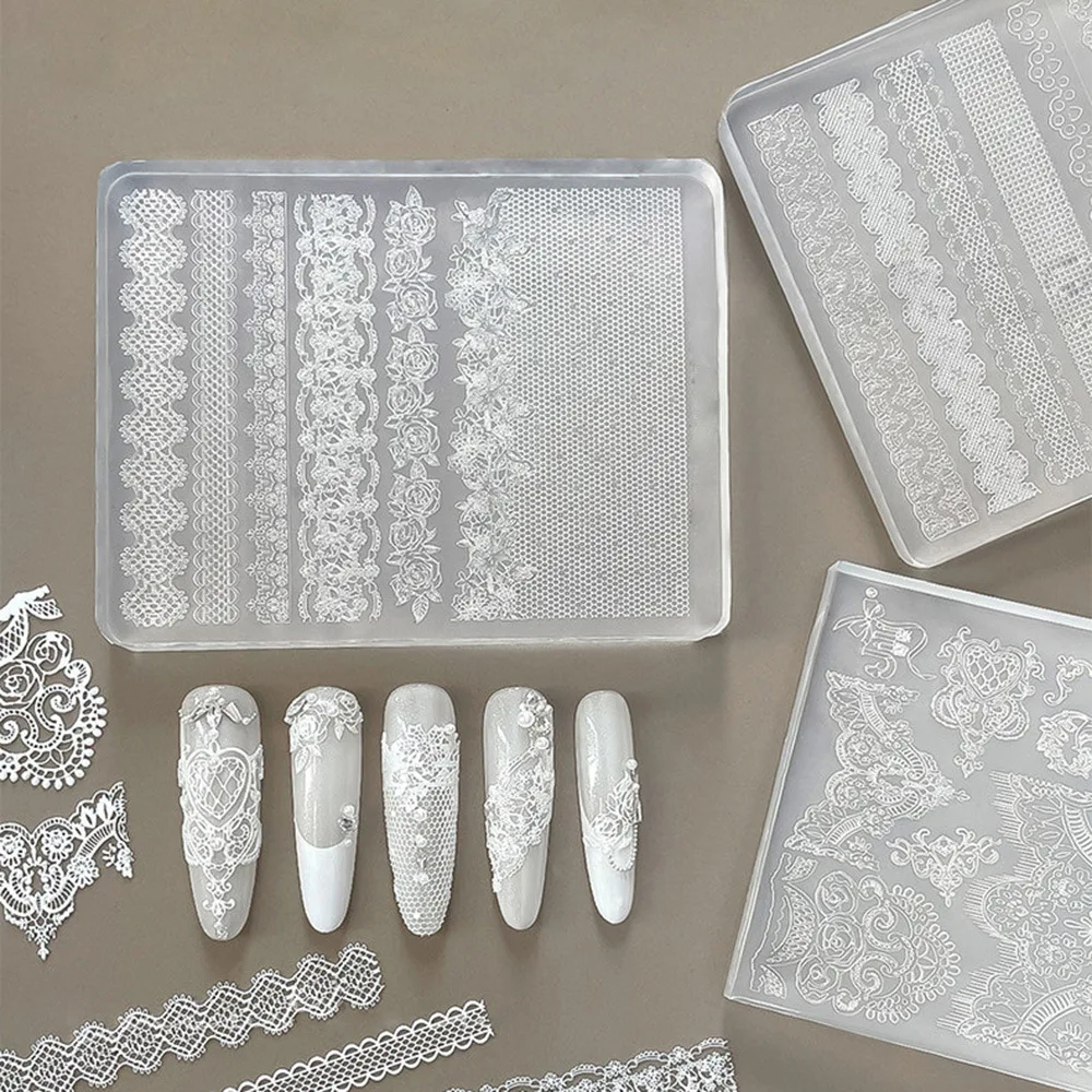 Chinese Style Embossed Silicone Nail Mold, Dragon Phoenix Lace Shell Relief Mould, 3D Vintage Floral Textured Manicure Decoration Craft Tool