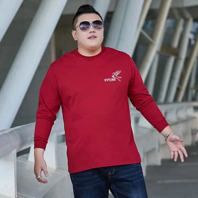 Plus Size Men's Round Neck Long Sleeve T-Shirt Loose Fit Middle-Aged Base Layer Top Autumn New Arrival Casual Inner Wear