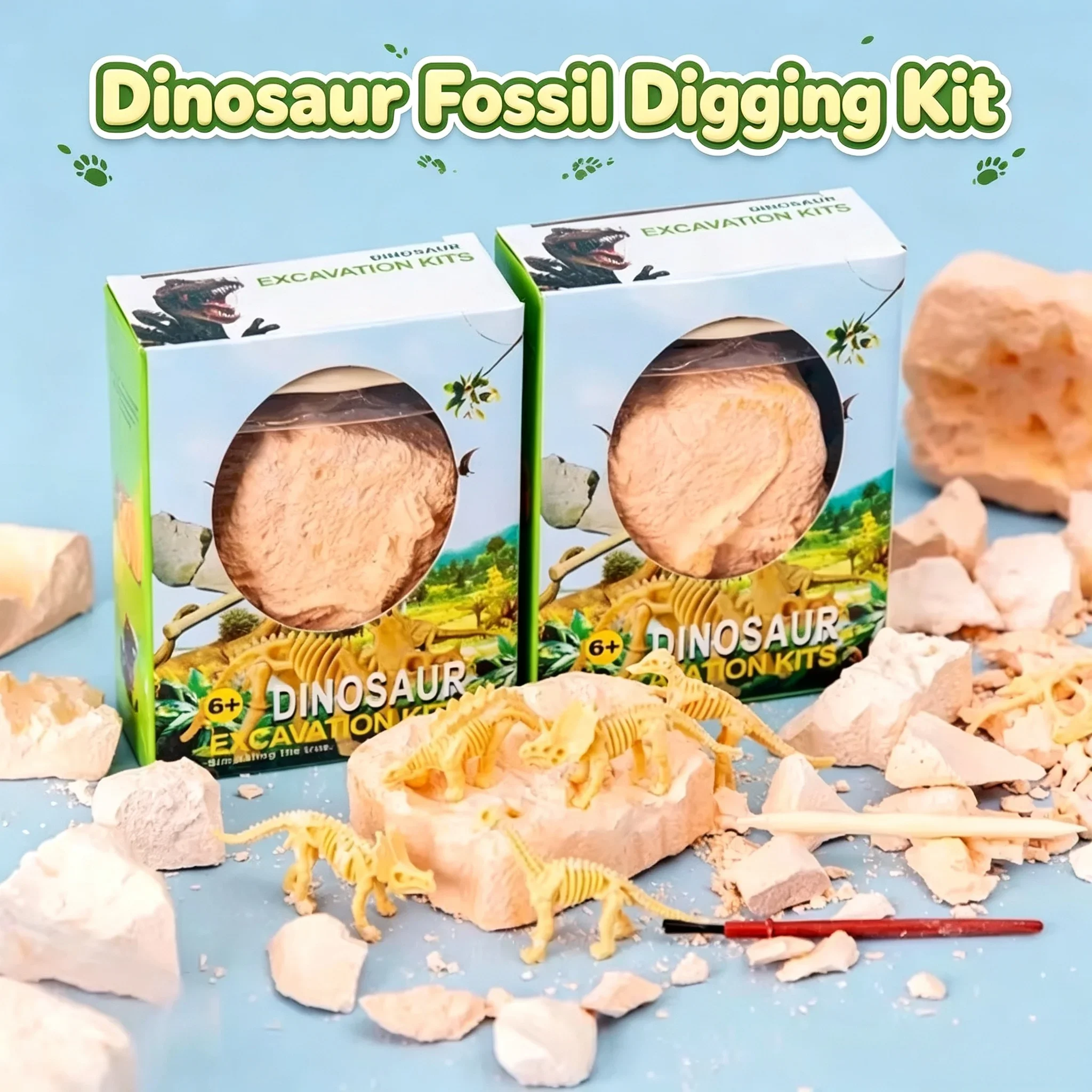Dinosaur Fossil Dig Kit for Kids – STEM Educational DIY Archaeological Excavation Toy with Dinosaur Skeleton Model Science Gift
