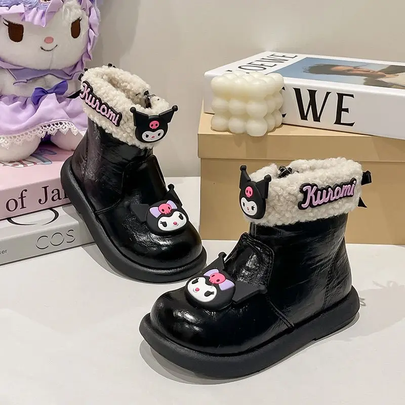 

Лидер продаж Sanrio Girl Kuromi Kawaii, модная зимняя утепленная хлопковая обувь, студенческие детские теплые ботильоны на флисовой подкладке с героями мультфильмов, новые