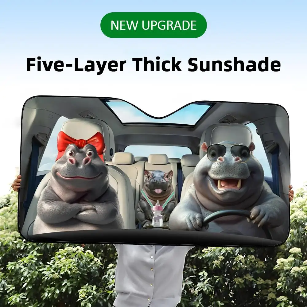 

Funny Hippo Sun Visor Five-Layer Aluminum Foil Car Sunshades WindshieldUV Protector & Heat Shield Front Window