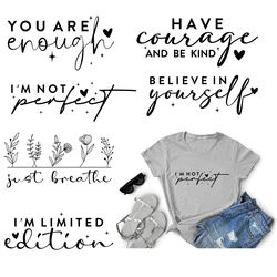 Fashion Women Heat DTF Black Letter Transfer Patch T Shirts Self Love Iron On Print Sticker Clothing Appliqued DIY