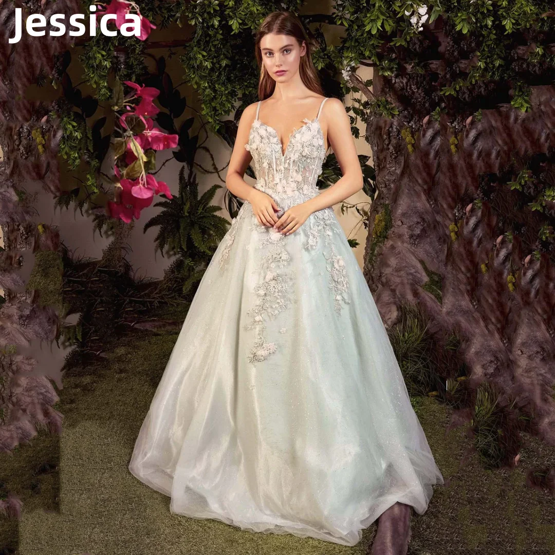 

Jessica Glitter Tulle Sweet Princess Prom Dresses 3D Flower Embroidery Evening Dresses A-line Party Dresses 2024Wedding Dress