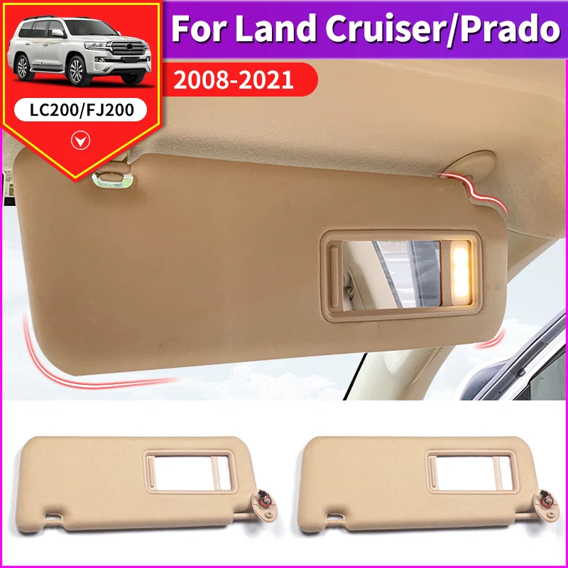 For 2008-2021 Toyota Land Cruiser 200 Modified Sun Visor Windshield Main Co-Pilot Cosmetic Mirror LED Light Original Accessories