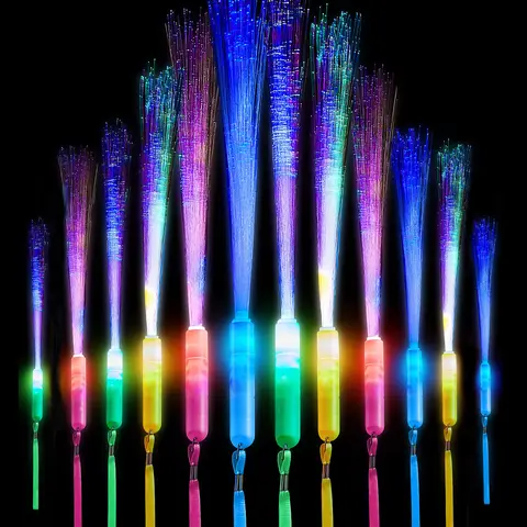 Bâtons fluorescents en Fiber optique LED colorés, baguettes de fête, bâtons, bâtons lumineux clignotants DJ, bâtons lumineux en mousse en vrac, Col, 60 pièces