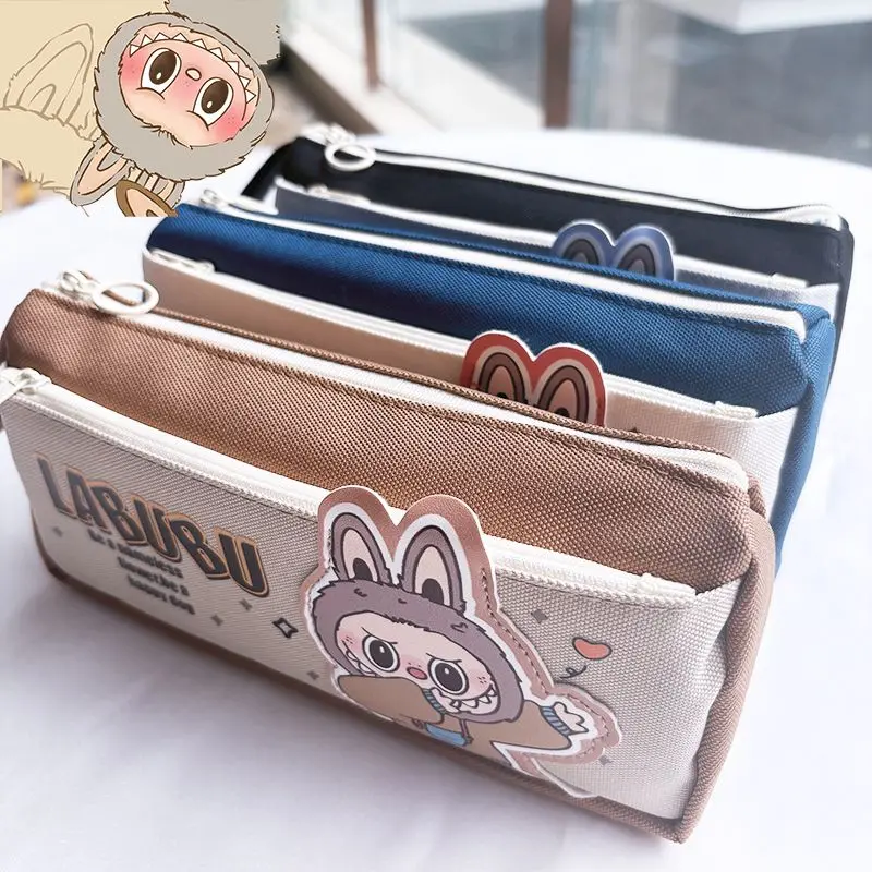 Dulce niños MINISO Anime Kawaii Labubu bolsa de bolígrafos de gran capacidad lindo estuche escolar de dibujos animados regalos encantadores para niños