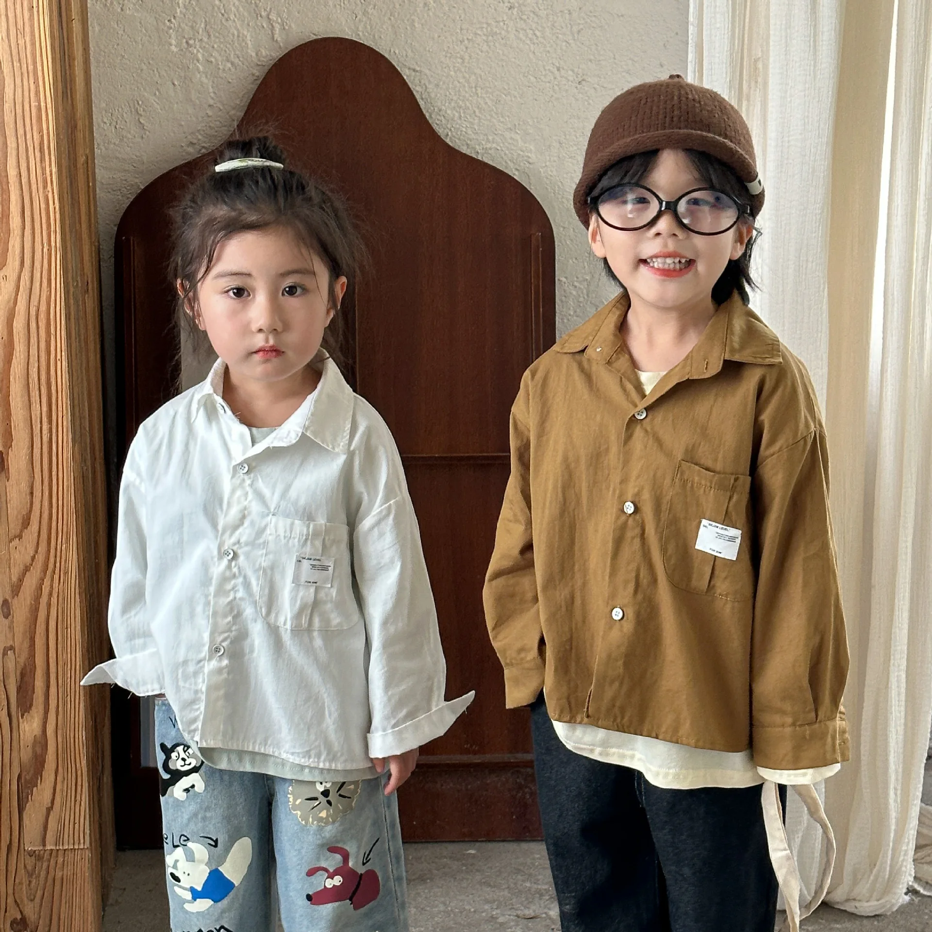 

Children Clothing Kids Long-sleeved Shirt White Boy Cotton 2024 New Spring and Autumn Girls Shirt Coat Baby Casual Blouse