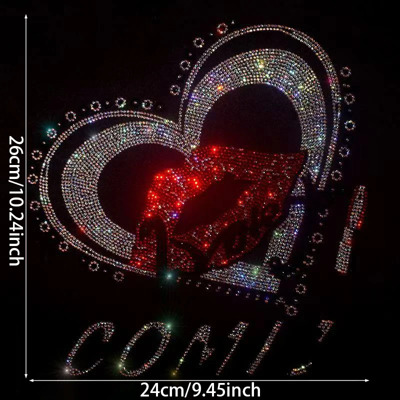 

Hot selling rhinostone heart-shaped lip hot stamping clothes with super sparkling hot stamping diamond pattern stickers factory