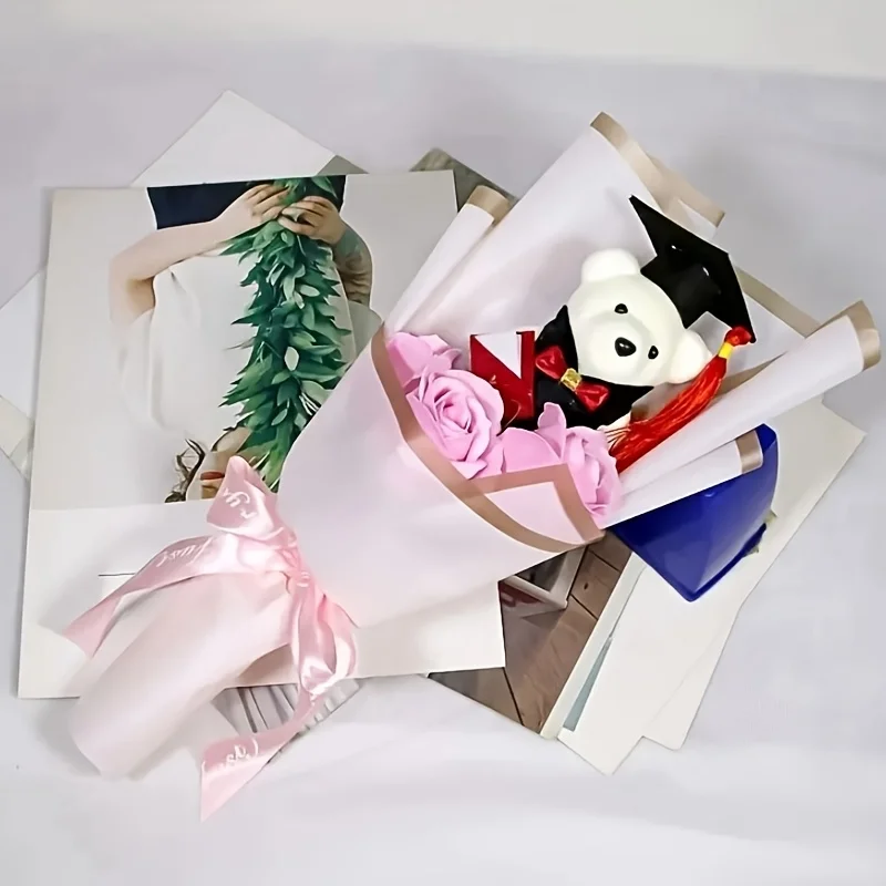 1 هدية إبداعية للتخرج دكتوراه الدب ثلاثة وردات باقة عباد الشمس، مناسبة لعيد الحب، عيد الأم، عيد المعلم