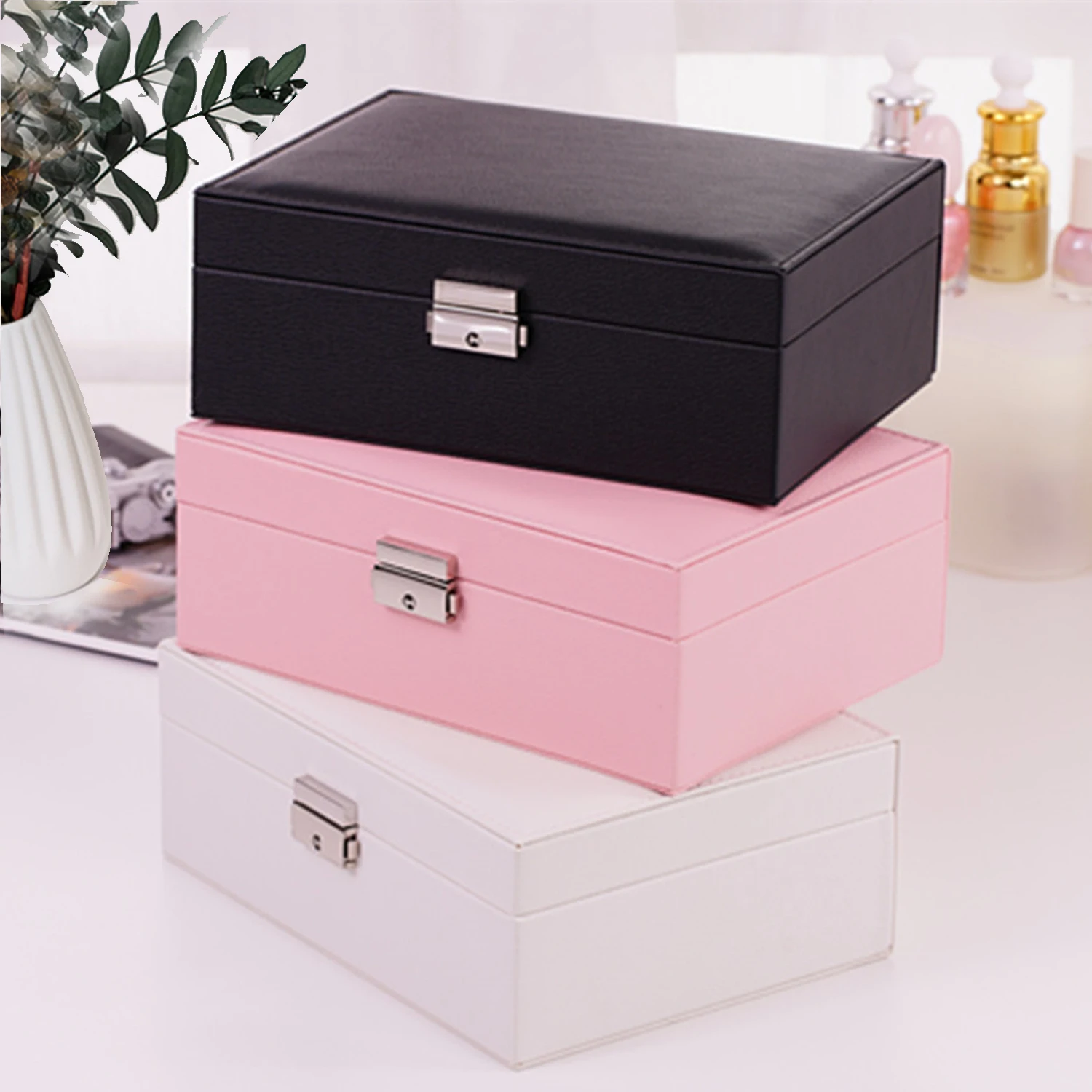 

Lockable Jewelry packaging Box for High-end Earrings Necklace Dustproof Storage Boxes Large Capacity Travel Portable Display Box