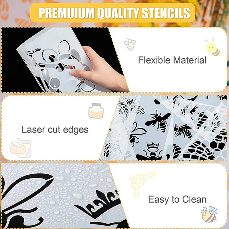 6pcs Sunflower Bee Stencil DIY Layering Furniture Floor Wall Painting Scrapbook Coloring Embossing Decora Template 20.4*29.7cm