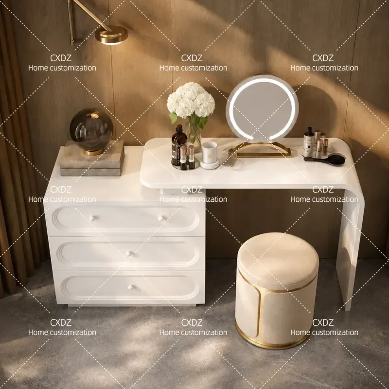 Modern simple solid wood multi-functional storage dresser, bedroom home storage chest integrated retractable makeup table