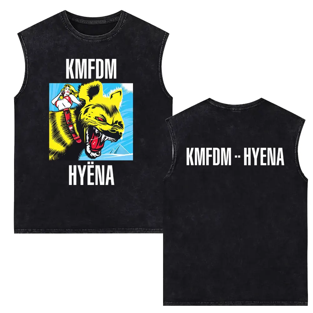Rock Band Kmfdm Vintage Washed Tank Tops Men Women Retro Gothic Punk Sleeveless Vest T Shirt Male High Quality Cotton Streetwear