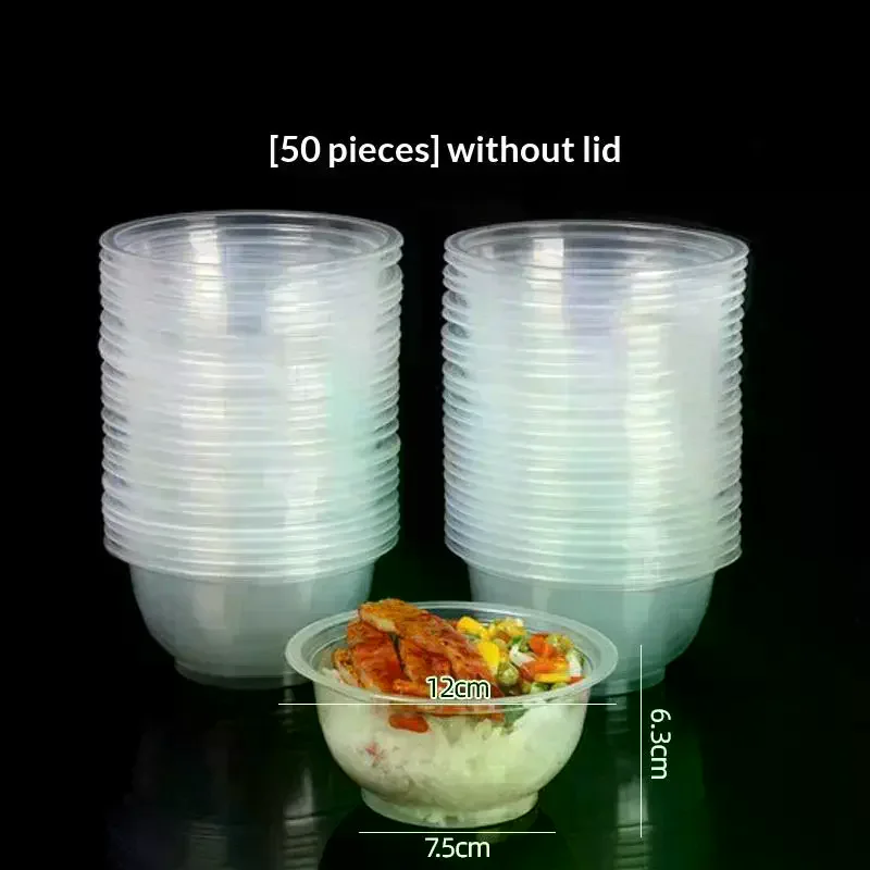 50 PCS Disposable Transparent Heavy Duty Plastic Bowls For Ice Cream Dessert Fruit Salad Picnic Wedding Party Food Container