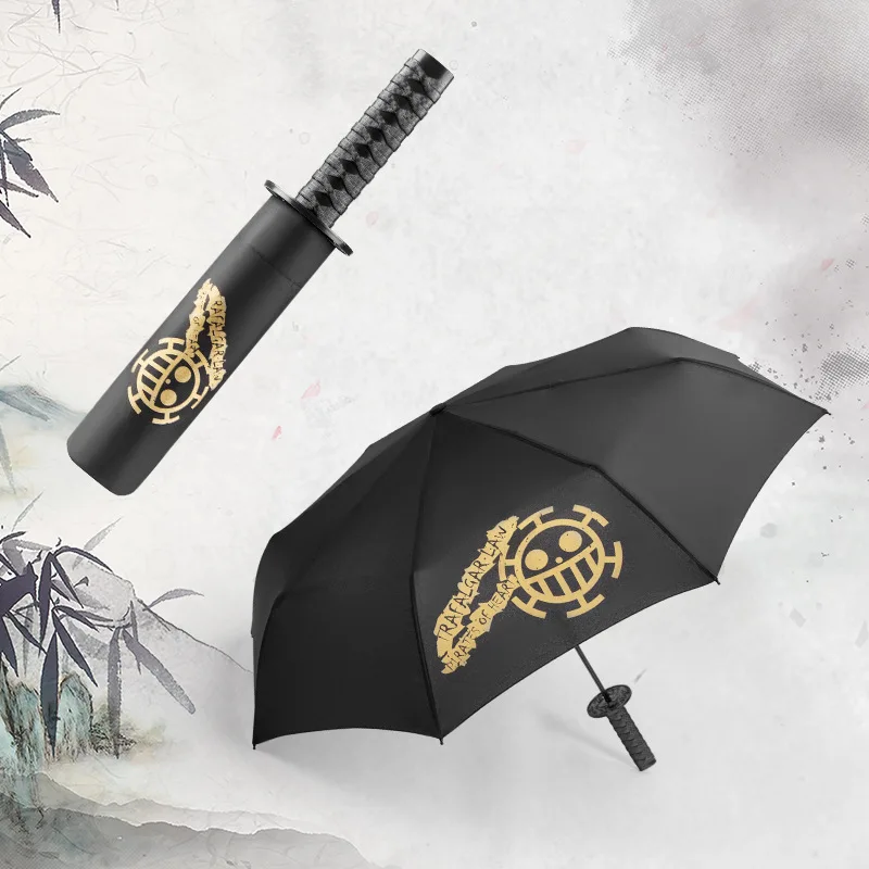 Umbrella For Men Manual Control Three-Fold Samurai 8-Bone Creative Personality Gift Anime Foldable Umbrella Birthday Gift