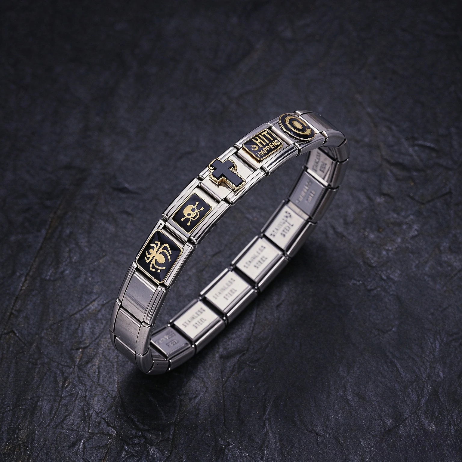 Y2K Rainbow Love Poker Mom Heart Patterns Italian Charm Module Stainless Steel Bracelets for Woman Men DIY Onhand Jewelry