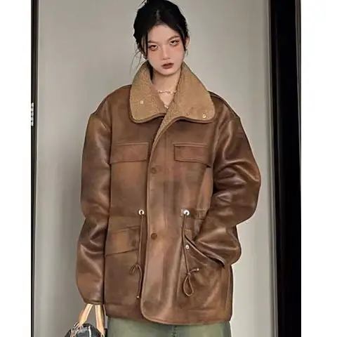 

Women's Jackets Thick Warm Solid Jacket Motorcycle Outer Coat Loose Female Overcoat Winter Autumn 2025