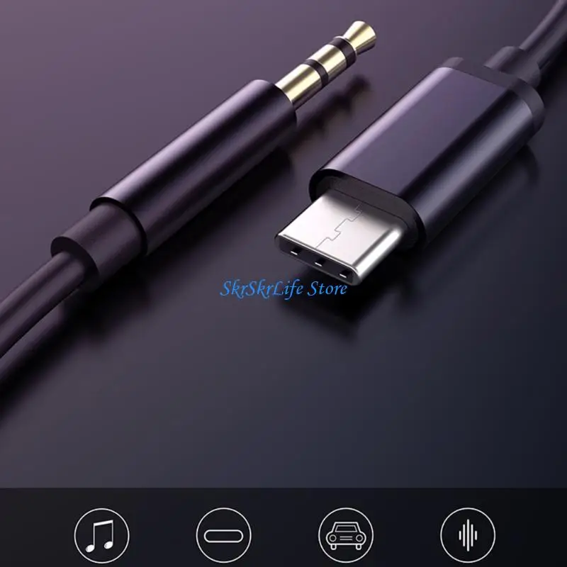 E65E Noise Reductions Type C to 3.5mm Audios Cable for Clear Sound Car Speaker Cable