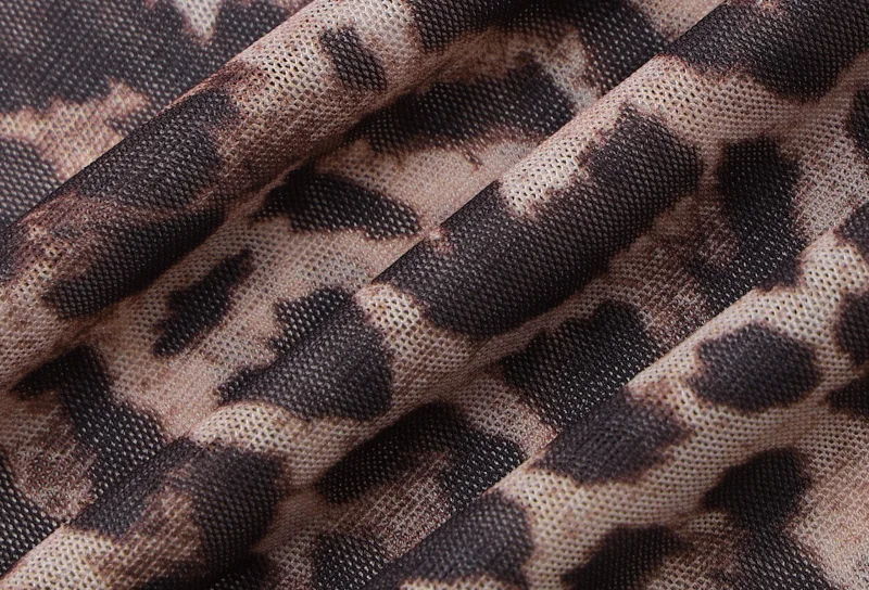 Women Sexy Leopard Print See Through Mesh Bodycon Maxi Dress 2025 Autumn O Neck Full Sleeve Night Clubwear Party Long Robe