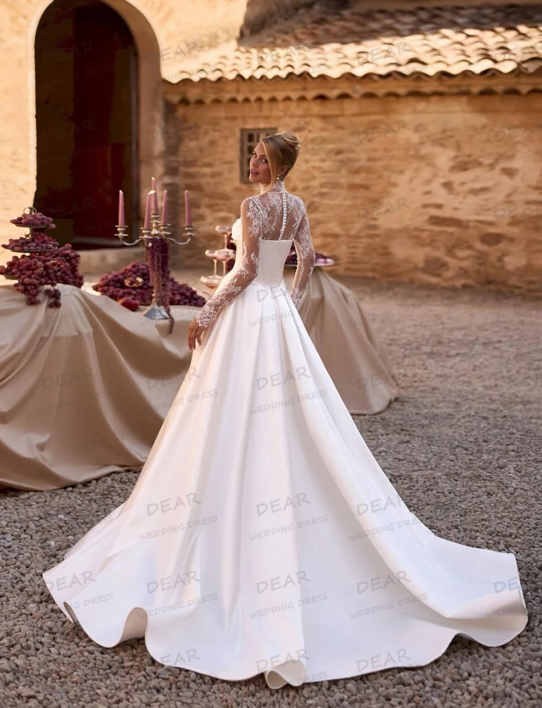 فساتين زفاف دانتيل ساحرة مثيرة زينة على شكل حرف A فساتين زفاف نسائية كم طويل فتحة جانبية 2026 مخصصة فيستدوس دي نوفيا #2
