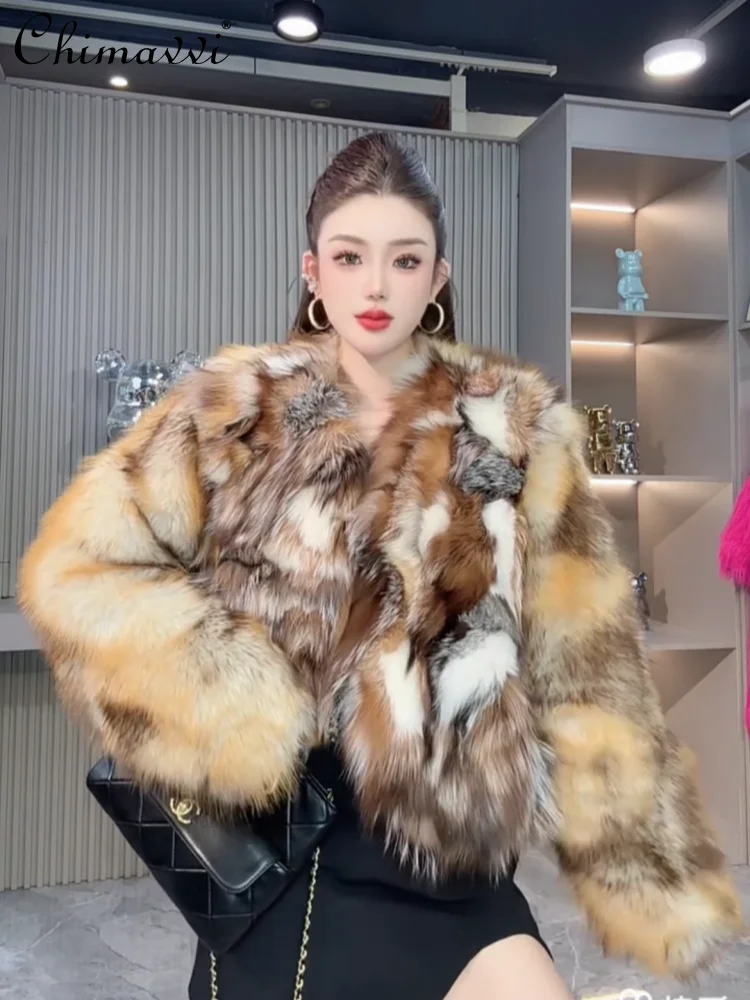 

2025 Winter Clothes New High-End Fox Fur Coat for Women Fashion Short Long Sleeve Slim Fit Elegant Loose Warm Jacket Top