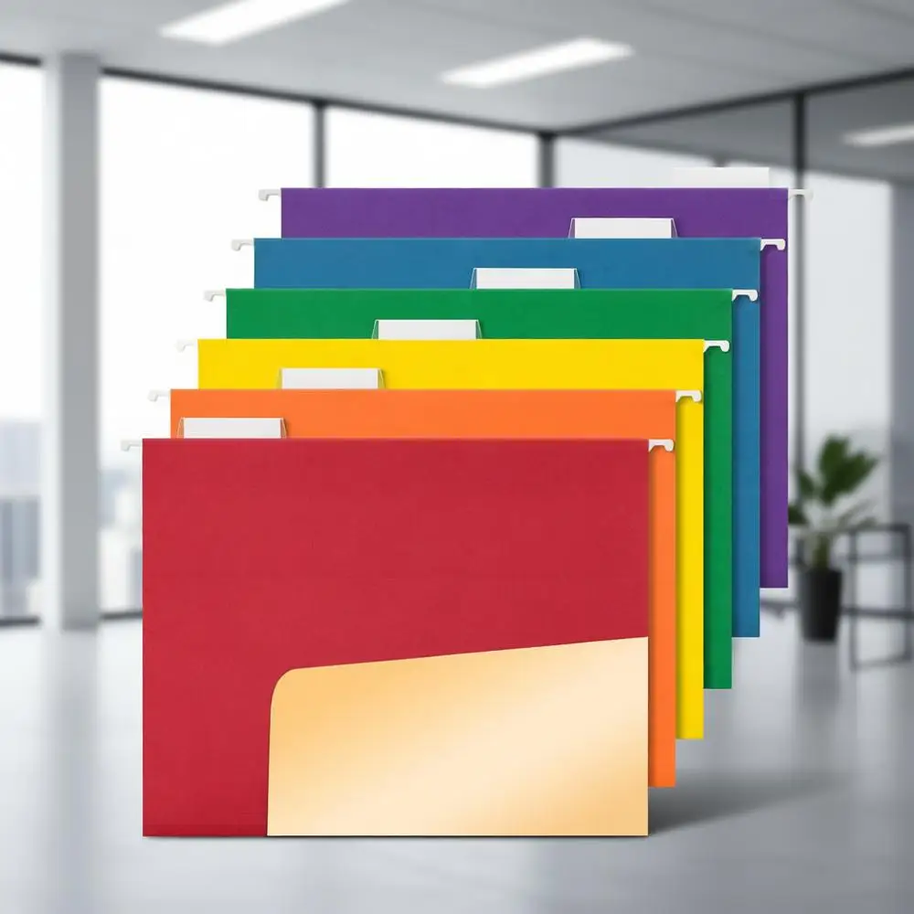 

6-Pack Letter-Size Hanging File Folders with 1/5-Cut Tabs for Home and Office Paper Organization in Assorted Colors