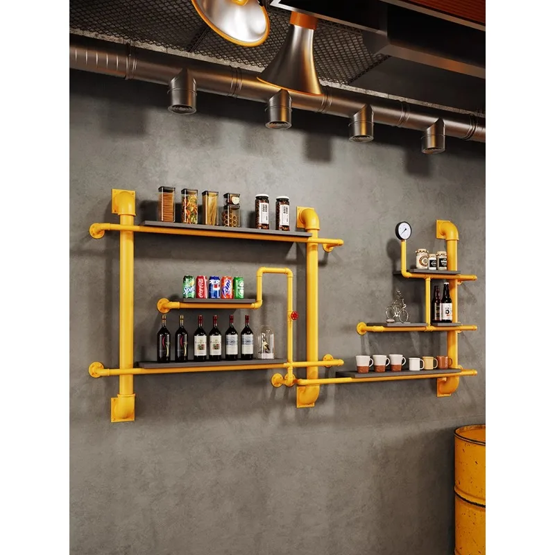 Creative Industrial Wind Wall Perforated Multi-layer Shelf KTV Bar Dining Hall Fashion Wrought Iron Water Pipe Decorative Rack