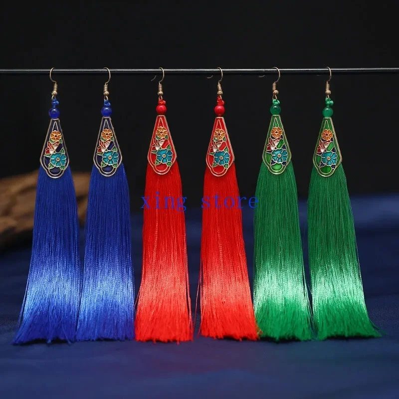 

2025 Fashion New Cloisonne Long Tassel Ethnic Style Women's Earrings