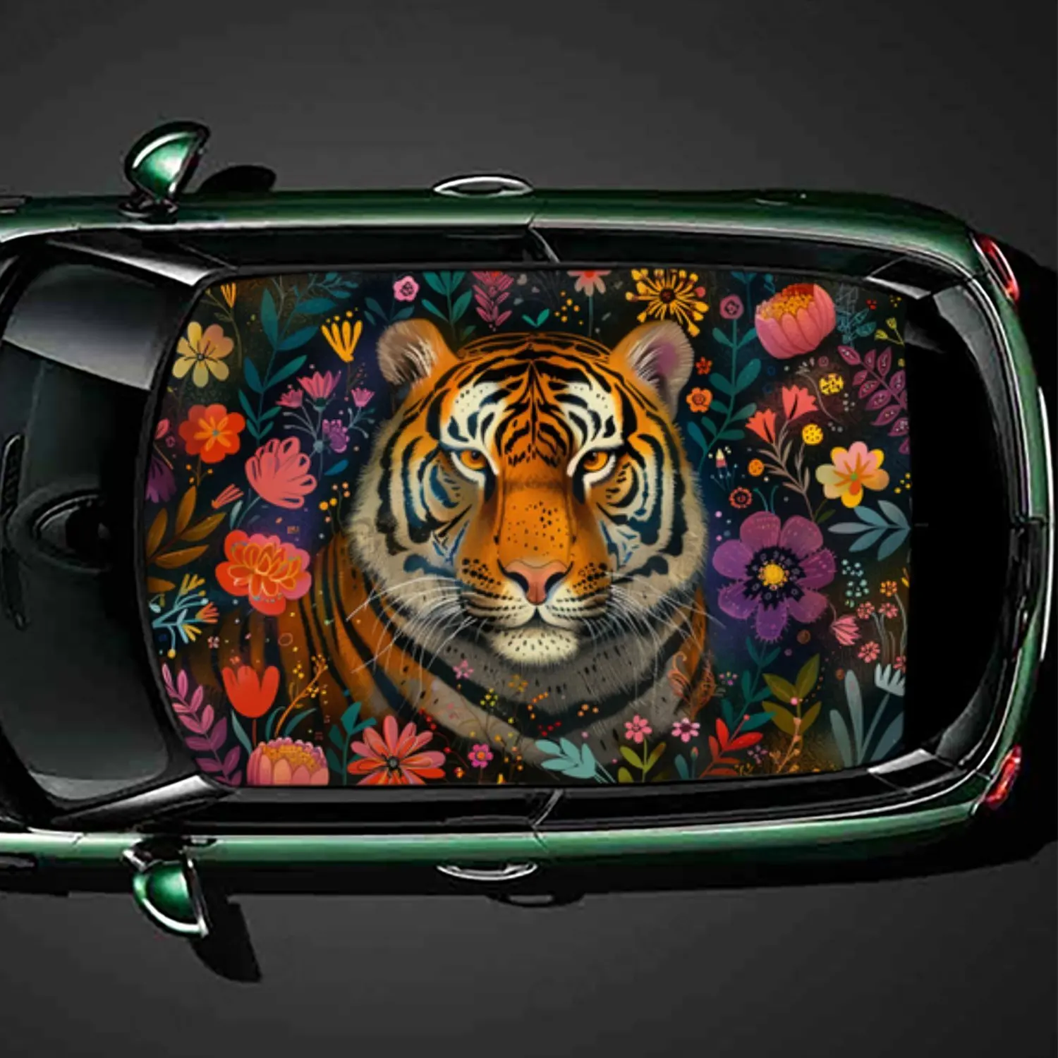 Colorful Wild Tiger  Flowers Car Roof Sticker PVC Self Waterproof stick , Striking Auto Exterior Accessories Decoration Protect