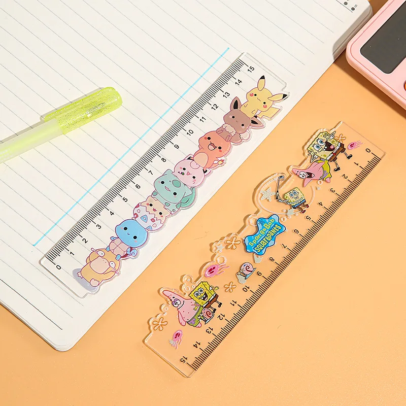 Règle de dessin animé Pokemon Pikachu pour étudiants, règle cancers mignonne pour enfants, outils de mesure de dessin, fournitures scolaires et de