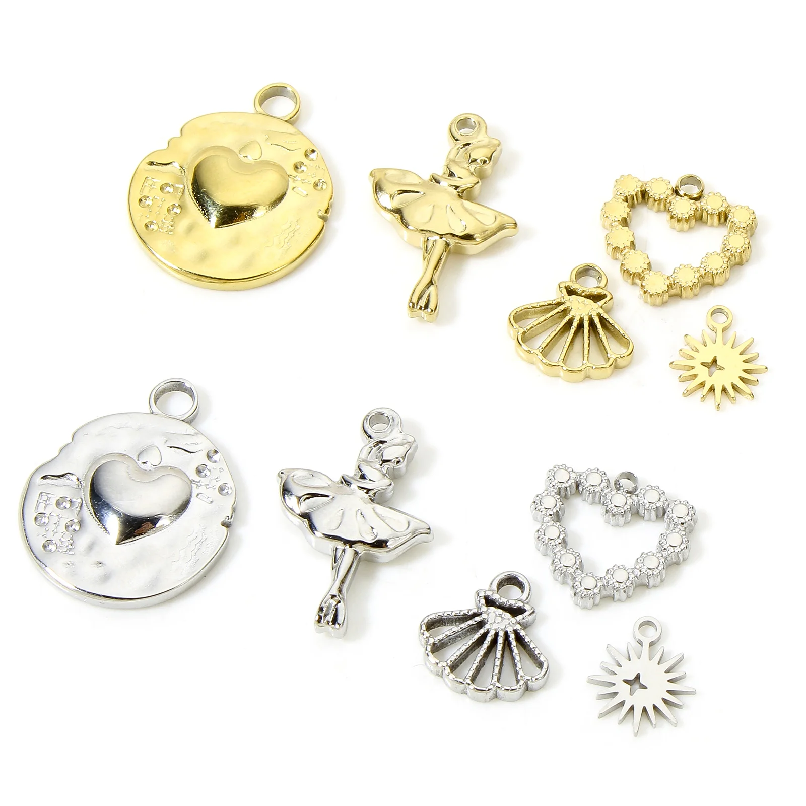 1pc New 304 Stainless Steel Charms Gold Color Ballerina Heart Dress Pendant DIY Necklace Earrings For Women Jewelry Findings